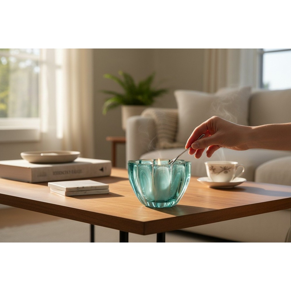 Vitrocolor Recycled Glass Bowl Home OS Teal Very Good Scalloped Made in Spain